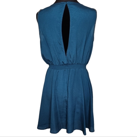 Sweet Rain Sleeveless Midi Dress S Beaded Accents Elastic Waist Teal Feminine - Picture 3 of 8